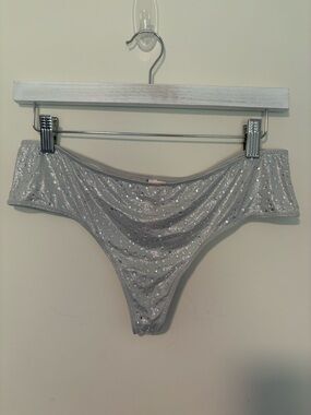 Gorgeous Bling Sequin High-Cut Thong Panty - Silver